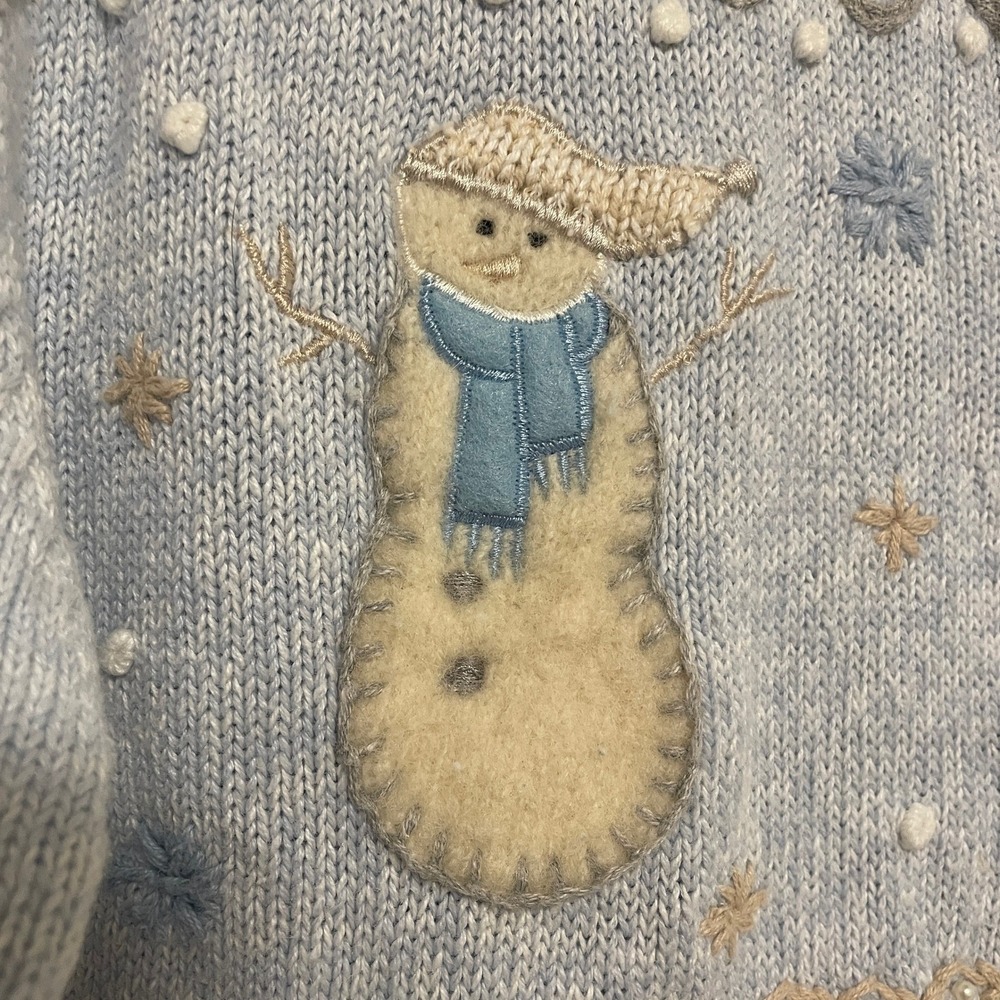 Erika Snowman Christmas Sweater Cardigan Snowman‎ Women's XL Snowflake